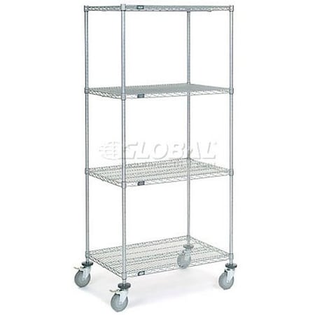 Nexel 4 Shelf Truck, Chrome, 36inW x 24inD x 80inH, Polyurethane Swivel Casters, 2 Brakes 168226B